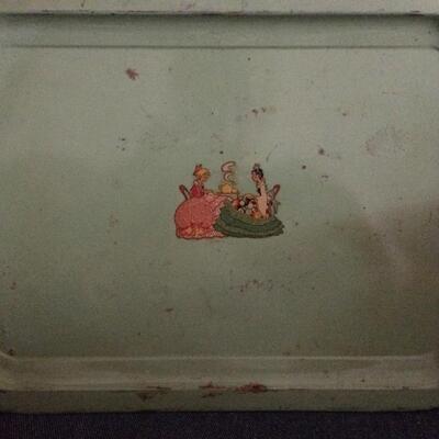 Group of  Vintage Green Metal Trays with Decal Decoration 1-x14"