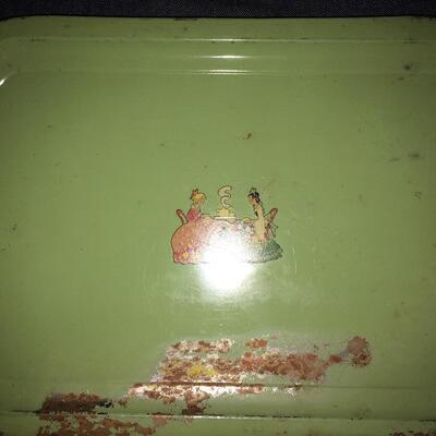 Group of  Vintage Green Metal Trays with Decal Decoration 1-x14"