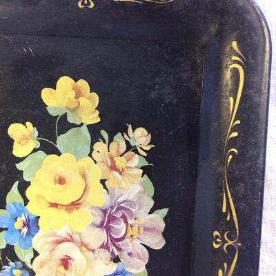 3 Vintage Tole Trays Metal Plastic Floral Painted Serving Snack