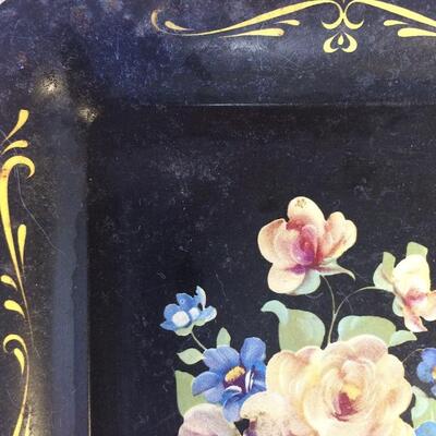 3 Vintage Tole Trays Metal Plastic Floral Painted Serving Snack