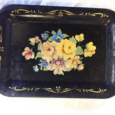 3 Vintage Tole Trays Metal Plastic Floral Painted Serving Snack