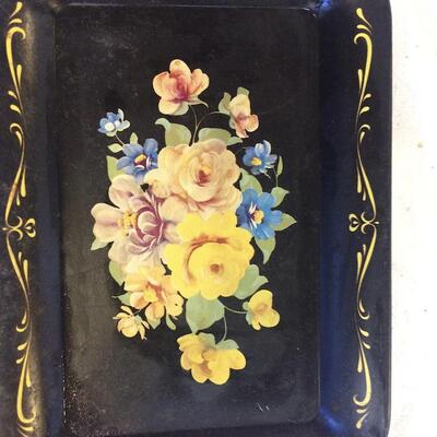 3 Vintage Tole Trays Metal Plastic Floral Painted Serving Snack