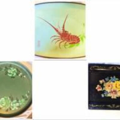 3 Vintage Tole Trays Metal Plastic Floral Painted Serving Snack