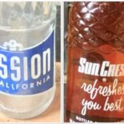 2 Vintage Soda Pop Bottles Mission ~Empty and Sun Crest ~Full