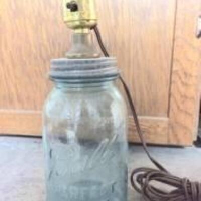 Vintage Bell Jar Lamp Blue Glass