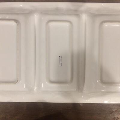 Ceramic White divided serving platter made in Portugal Vintage Serving Piece
