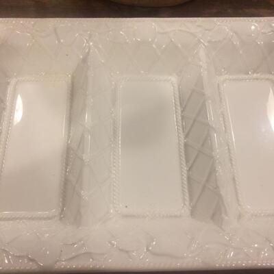 Ceramic White divided serving platter made in Portugal Vintage Serving Piece