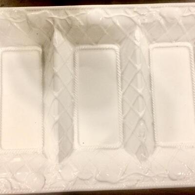Ceramic White divided serving platter made in Portugal Vintage Serving Piece
