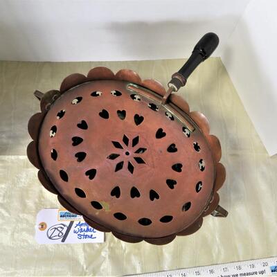Antique French Copper Warmer Footed Stove with Wood Handle