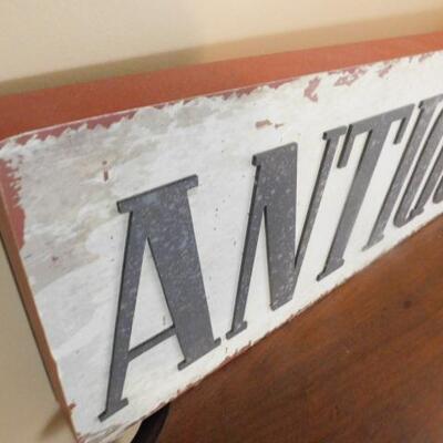 'Antiques' Sign Wood Frame with Relief Letters 30