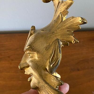 Vintage Brass Figural Wall Hanging Sconce Door Scroll Jester Elf Face