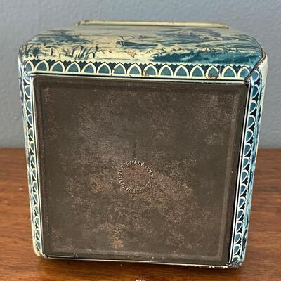 Vintage Royal Verkade Dutch Zaandam Holland Delft Style Blue & White Square Canister Biscuit Tin Western Germany