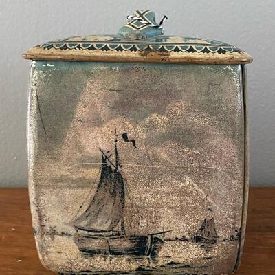 Vintage Royal Verkade Dutch Zaandam Holland Delft Style Blue & White Square Canister Biscuit Tin Western Germany