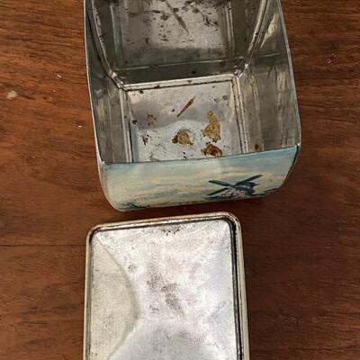 Vintage Royal Verkade Dutch Zaandam Holland Delft Style Blue & White Square Canister Biscuit Tin Western Germany