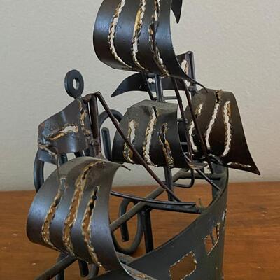 Wall Hanging Abstract Brutalist Style Metal Art Sailing Ship
