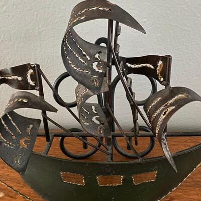 Wall Hanging Abstract Brutalist Style Metal Art Sailing Ship