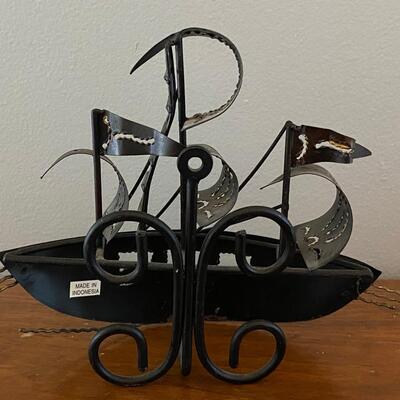 Wall Hanging Abstract Brutalist Style Metal Art Sailing Ship