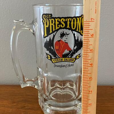 Vintage Disneyland Hotel Restaurant Sgt. Preston's Yukon Saloon Glass Beer Mug Stein