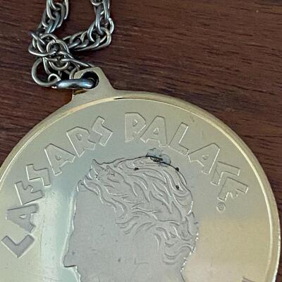 Vintage Caesers Palace Las Vegas Gold Medallion Necklace Souvenir 1991 MCMXCI