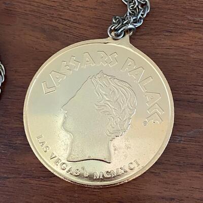 Vintage Caesers Palace Las Vegas Gold Medallion Necklace Souvenir 1991 MCMXCI