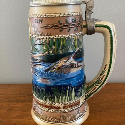 1987 First Edition The Waterfowl Series Wood Duck Lidded Collector Beer Stein