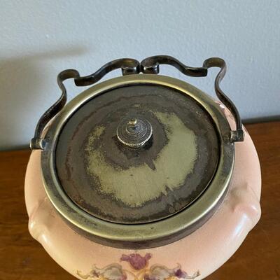 Antique S.F. & Co Crown Porcelain Floral Cookie Biscuit Barrel Jar Canister with Handle