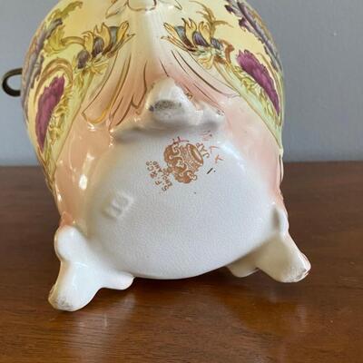 Antique S.F. & Co Crown Porcelain Floral Cookie Biscuit Barrel Jar Canister with Handle