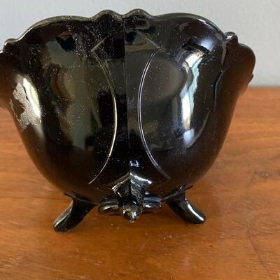 Vintage Black Amethyst LE Smith Glass Footed Bowl Nut Candy Dish