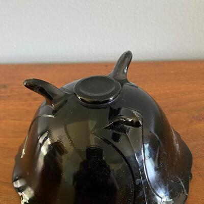 Vintage Black Amethyst LE Smith Glass Footed Bowl Nut Candy Dish