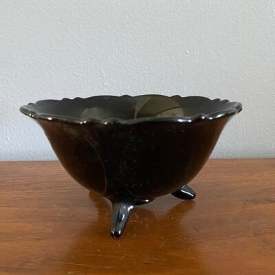 Vintage Black Amethyst LE Smith Glass Footed Bowl Nut Candy Dish