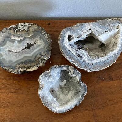 Three Cut Geode Rocks Crystals 3"+