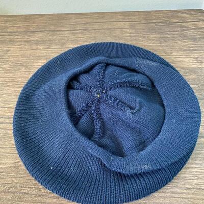 Vintage Blue & Gold GO NAVY Knit Winter Cap Hat Beanie with Visor Pom Pom
