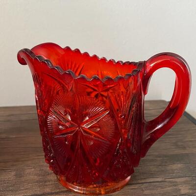 Vintage Amberina Red Orange Yellow Flame Depression Glass Cream and Sugar Set 