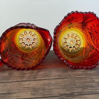 Vintage Amberina Red Orange Yellow Flame Depression Glass Cream and Sugar Set 