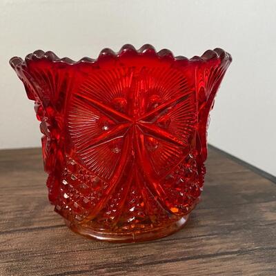 Vintage Amberina Red Orange Yellow Flame Depression Glass Cream and Sugar Set 