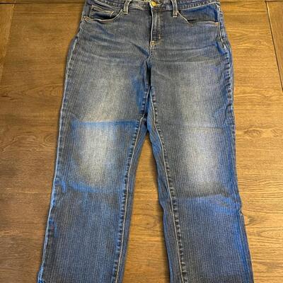 Universal Thread Pin Stripe Blue Denim Capri Straight Crop Pants High Rise Jeans