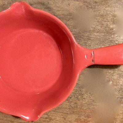 red enamel cast iron mini frying pan