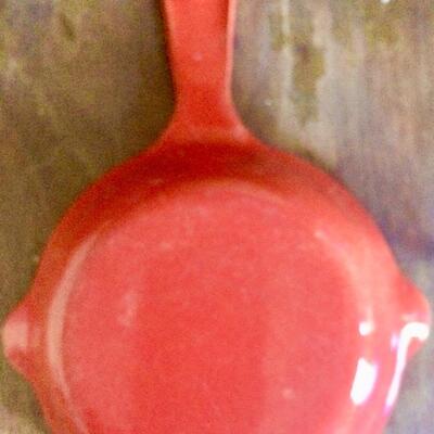 red enamel cast iron mini frying pan