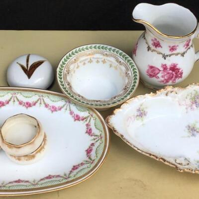 Group of 9 Vintage & Antique Beleek and German Porcelain Items creamer / pitcher / individual salts/oval dishes