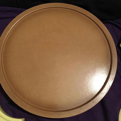 Mid Century Wood and Ceramic Lazy Susan Chip and Dip with 5 Container Sections