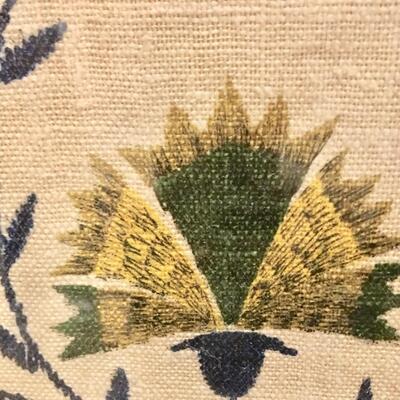 Vintage Print on Linen Framed Folk Flower Basket 1760 signed Gieroch 32x18"