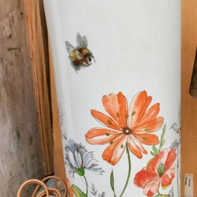 Mid Century Table Lamp Porcelain Flowers and Bee design