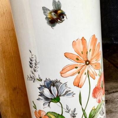 Mid Century Table Lamp Porcelain Flowers and Bee design