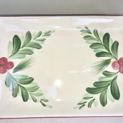 Ceramic Holiday Plates Rectangular  Berries and Leaves, 3x5"