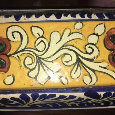 Vintage Painted Ceramic Coffer Trinket Box with Lid