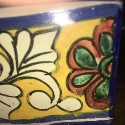 Vintage Painted Ceramic Coffer Trinket Box with Lid