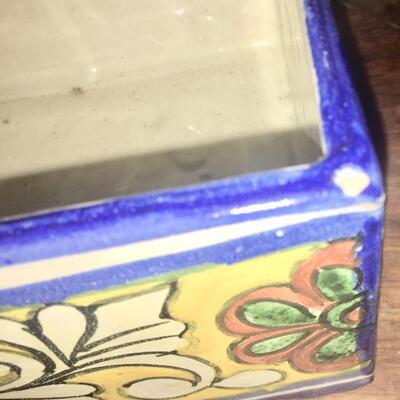 Vintage Painted Ceramic Coffer Trinket Box with Lid