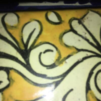 Vintage Painted Ceramic Coffer Trinket Box with Lid