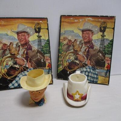 Vintage 1950 Cowboy Roy Rogers Puzzle Whitman Publishing No 2982 & Cups