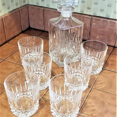 Lot #46  Decanter and 6 Crystal Rocks Glasses
